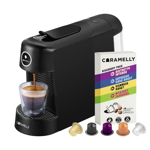 Caramelly Espresso Pop Nespresso Coffee Capsule Machine (New 2026 Model) with 1yr Warranty - Coffee Maker for Espresso & Americano | 20 Bar pressure | Nespresso Pods Compatible with LED Glow Ring
