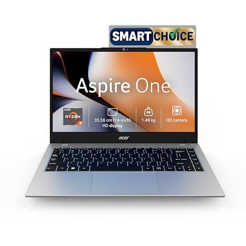 Acer Smartchoice Aspire One, AMD Ryzen 3-7320U, Office 2024 + M365 Basic, 8GB LPDDR5 RAM/ 512GB SSD, 14.0"/35.56cm TN HD Display, Win 11 Home, Pure Silver, 1.48KG, A114-43, Thin and Light Laptop