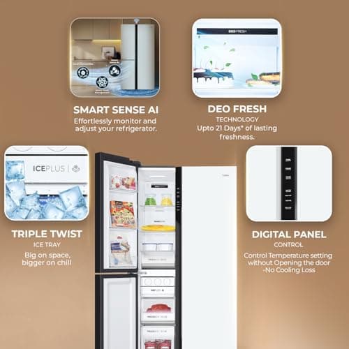 Haier 598 L 3 Star Frost Free Expert Inverter Smart Sense AI enabled 3-Door Side by Side Refrigerator (HRT-683PWGU1, Pearl White Glass, Magic Convertible Zone, Premium Vogue Glass, 2026 Model) 3