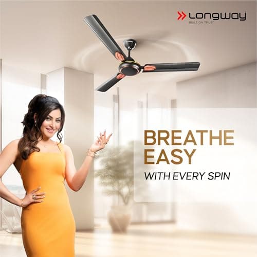 LONGWAY Kiger P1 1200 mm/48 inch Ultra High Speed 3 Blade Anti-Dust Decorative Star Rated Ceiling Fan 2 Years Warranty (Smoked Brown, Pack of 1) 2