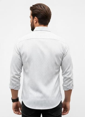 Amazon Brand - INKAST Men's Regular Fit Button Down Dress Shirts Textured Long Sleeve Casual Look Hawaiian Shirt White-2XL 2