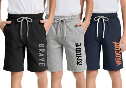 hotfits Boy's Black, Yellow, Grey & Green Cotton Knee Length Printed Casual Shorts with Pocket - Pack of 3 -(14-15)