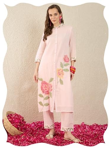 INDO ERA Women Pink Pure Cotton Co-Ord Set | Kurta Pant Set for Casual Wear,IESTR11946M | Co Ord Set For Women Stylish |
