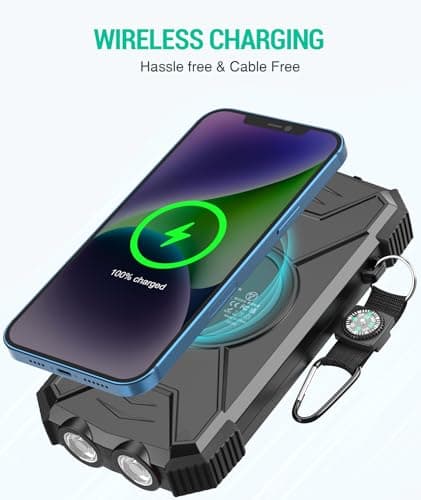 BLAVOR Solar Charger Power Bank 10,000mAh, Portable Wireless Charger, 20W Fast Charging External Battery Pack with USB C for Cell Phones, Solar Panel Charger with Dual Flashlight for Camping 2