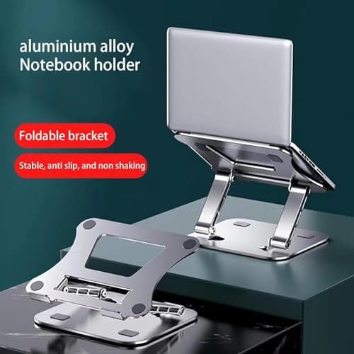 theKiteco. Metal Laptop Stand with 360° Rotating Base, Ergonomic Computer Riser for Desk, Adjutable Height Muti-Angle, Foldable Laptop Mount,10-15.6" (Silver Grey) 5