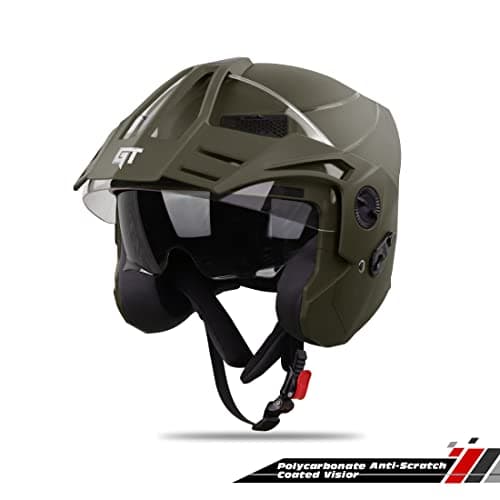 Steelbird Sbh-23 Gt Plus Open Face Isi Certified Motorcycling Helmet With Inner Sun Shield (Medium 580 Mm, Dashing Battle Green) 3