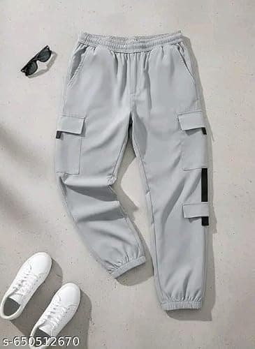 Men’s Spandex Track Cargo Pants – Stretchable Joggers with Side Pockets for Casual Wear Color Grey Size 30 2