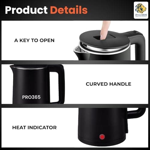 PRO365 Premium Electric Kettle 1800 Watts | 1.5L Stainless Steel Inner Body | Cool Shield Body| Auto Shut-Off | Keep Warm Function | Anti-Rust | Dry Boil Protection | Power Saver 4