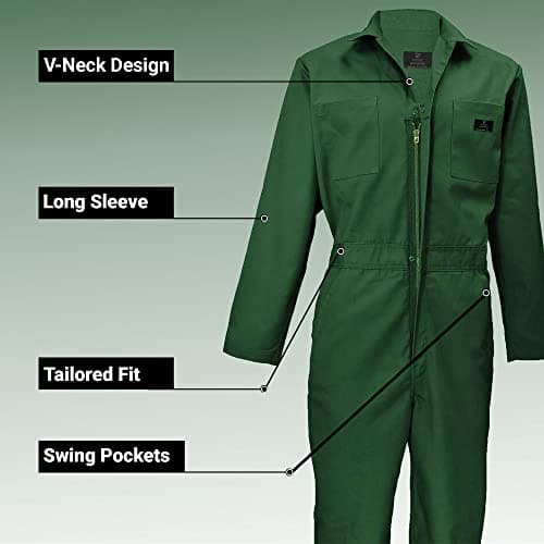 ACTIVE UNIFORMS Overall Workwear Men Long Sleeve Coveralls, Hunter Green, Medium 3