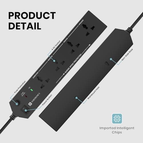 Portronics Power Plate 10 Extension Board with 4 Universal Sockets, 2 Meter Long Cord, 1500 Watts, 6 Amp Multi Plug for Office & Home Appliances (Black) 3