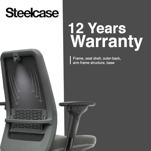 Steelcase Personality Plus Chair | 12-Years Warranty | DIY Assembly | Lumbar Support | Light Weight Chair | Supports up to 110 kg | Ergonomic Chair for Office and Home | Black Frame | Otto Ash Grey 5