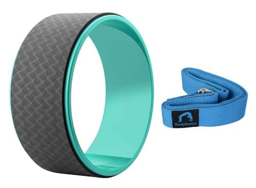 Bodylastics 13” Yoga Wheel & Yoga Strap/Belt for Back Bends, Stretching Roller Workout, Exercise Accessories for Men & Women Sweat Resistant, Eco-Friendly