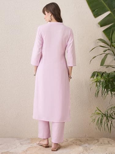 INDO ERA Women Lavender Pure Cotton Co-Ord Set | Kurta Pant Set for Casual Wear,IESTR9783M | Co Ord Set For Women Stylish | 2