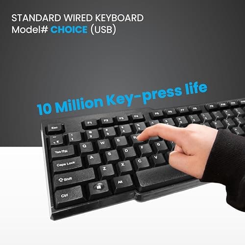 ProDot Choice USB Wired Keyboard I Plug & Play Technology I 104 Keys I 10M Key Life I 1.2m Cable I Rupee Key I Spill Resistant Design I Compatible with Windows, iOS, Linux I 1 Year Warranty 3