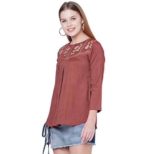 Go.4.it Rayon Pin Stripes Women's Top with Classy Embroidery Cinnamon 3