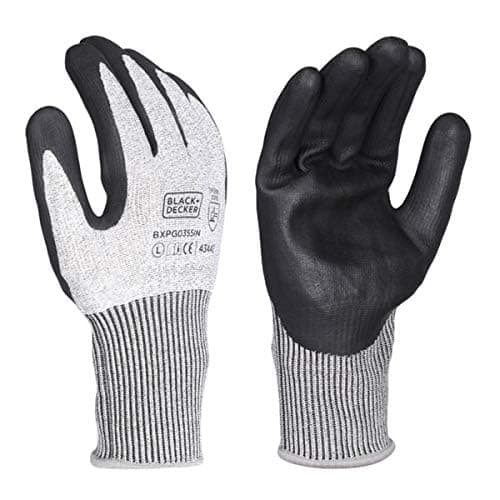 BLACK+DECKER Supported Safety Hand Gloves With 15 Gauge Grey Hpp Liner & Nitrile Coating|Safety Gloves For Mechanical Risk & Multipurpose Use For All Industries|Size-L| BXPG0355IN-L