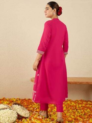 INDO ERA Women's Cotton Ethnic Motifs Embroidered Kurta Set | Soft Fabric | Stylish Ethnic Suit,IESTR11573XS 4