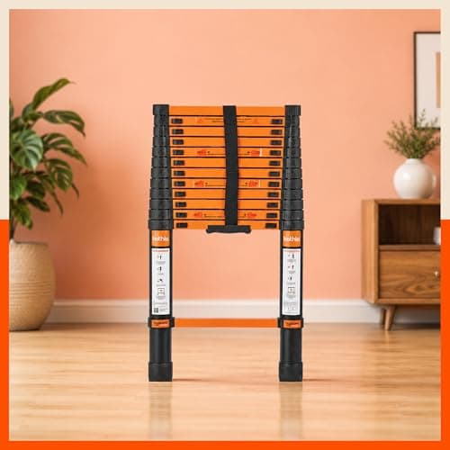 Bathla 12.5 ft Steel Telescopic Ladder | Portable & Compact | Foldable Multipurpose Step Ladder for Home & Outdoor use