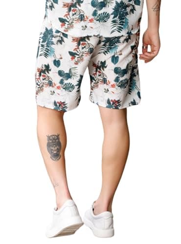 Zilcon Men's Casual Shorts Printed Fabric Drawstring Summer Beach Shorts (Green, Medium) 2