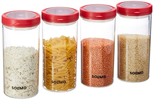 Amazon Brand - Solimo Twist & Lock Plastic Storage Container Set, 1400 ml, Set of 4, Red