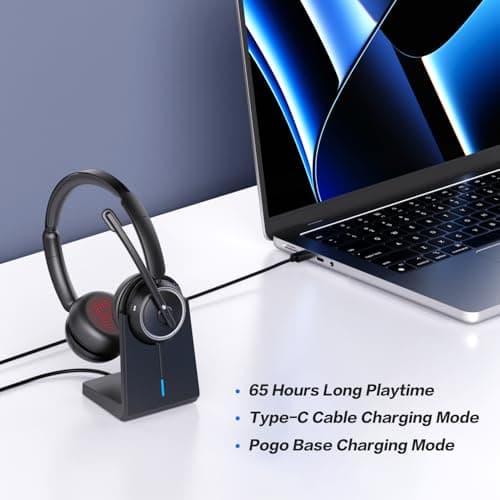 Wireless Headset with Mic for Work, Bluetooth Headphones with Microphone (Noise Cancelling & Mute Button), Wireless Headset with mic for Work/Computer/PC/Laptop/Cell Phones/Call Center/Teams/Zoom/Home 3