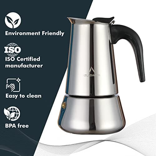 Atlasware Stainless Steel Coffee Maker | Filter Coffee Black Tea Pot Compatible with Induction, Gas Stove | Durable Compact BPA Free Espresso Percolator for Home, Kitchen and Travel (Silver, 4 Cup) 5
