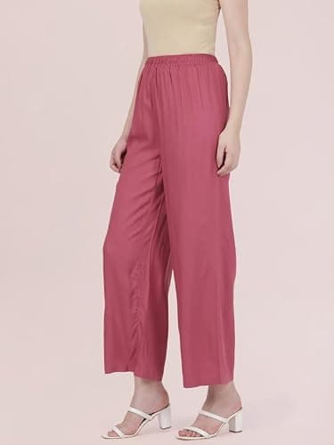 GO COLORS Soft Viscose Basic Palazzo Full Length for Women| Breathable, Mid Rise, Light Wine 2