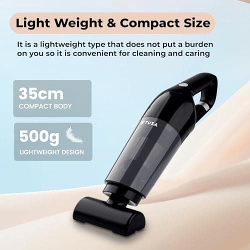 Tusa Cordless Vacuum Cleaner, Portable High Power Brushless Motor Vacuum Cleaner. Powerful Suction - for Car, Pet Hair and Home Cleaning (V2) Black 4