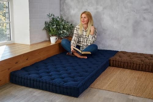 ATOOTFUSION Soft Cotton Floor Box Mattress, 5-Inch Thick, Foldable, Movable, Medium Firm, Solid Colored (Navy Blue, Double Bed 72X72X5 Inches) 4