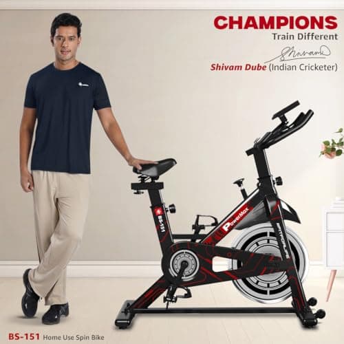 PowerMax Fitness BS-151 Spin Bike Exercise Cycle with 10KG flywheel, Max user wt. 130kg for maxpro home workout, 2-way adjustable seat, Knob braking, iphone holder, 1 Year Manufacturer Warranty 2