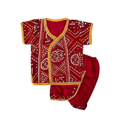KIKE Cotton Solid Jaamna Set For Newborn Baby Boy Pack Of 1 (0-3 Months, Red)