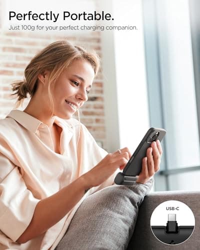 Spigen ArcPack 5000mAh Power Bank with Built-in Foldable Type-C Connector and Stand, 22.5W Fast Charging, 1 USB-C Connector, 1 USB-C Port - (ABS + PC | Black) 4