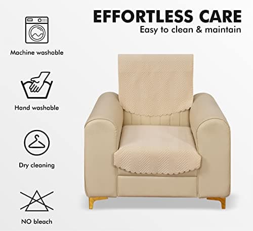 Yellow Weaves Velvet 5 Seater Quilted Sofa Cover and Chair Cover, Seat & Back Cover, Color - Beige 2