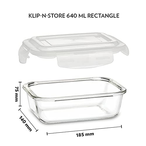 Borosil Klip n Store 640ml Rectanglular Food Storage Container with Airtght Glass Lid | Made in India Borosilicate Glass Container for Lunchbox | Microwave & Dishwasher Safe | Transparent 2
