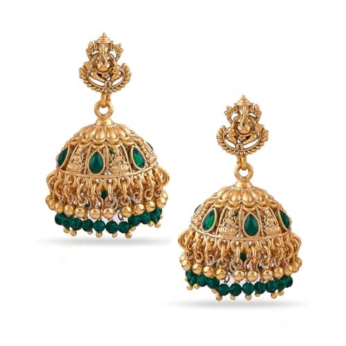 Rubans Earrings Temple Divine Ganesha Jhumka Emerald Green Color Jewellery Gift for Women & Girls