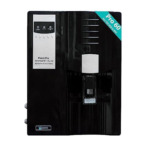 Peore Pro-60 NF + UV Water Purifier | Retains Healthy Minerals and Saves Water | NanoFiltration Better than RO | Black (For TDS 300 to 500)