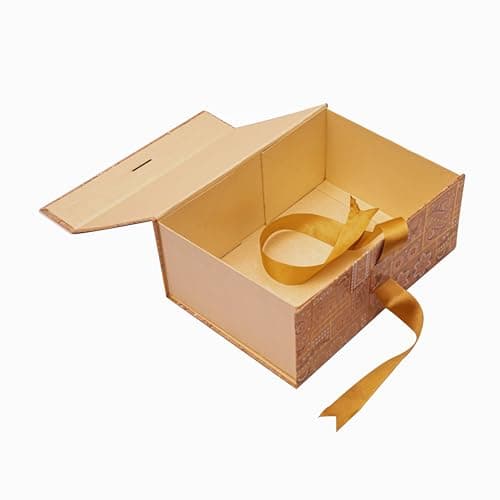 Boxotica Golden Floral Small Gift Box – Foldable Rigid Hamper with Ribbon & Greeting Card, Reusable Keepsake Box for Dry Fruits, Weddings, Birthdays, Housewarming Return Gifts, Thambulam & Vratham Kit 4