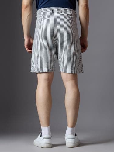 Ink India Company Men Striped Regular Fit Flat-Front Linen Shorts (in, Alpha, M, Regular, Blue Striper) 5