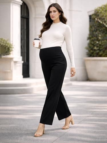 MomToBe Cotton Maternity Palazzo for Women | Over Bump Support |Pregnancy Palazzo Pants with Pockets | Soft Breathable Fabric | Relaxed Fit (Ink Black : Medium) 2