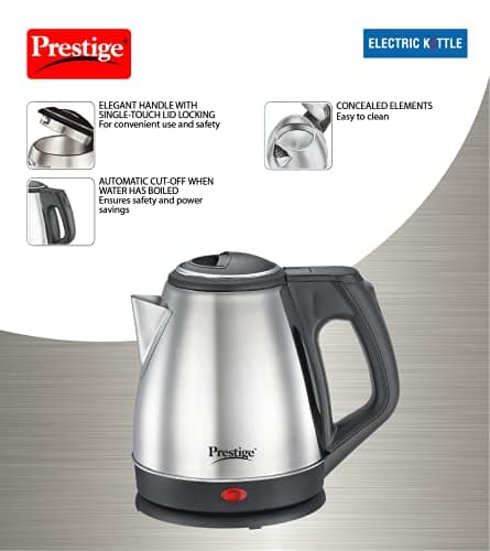 Prestige 1.2 Litres Electric Kettle (PKCS 1.2)| Silver | Auto Cut-Off | Power Indicator | Concealed Element | Single-Touch Lid Locking | 360 Degree Swivel Base 4