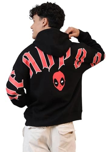 Free Authority Official Marvel Comic Deadpool Graphic Printed Black Oversized Hoodie for Men