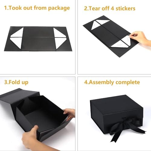 Aakriti Black Foldable Rakhi Gift Box Empty Gift Box with Satin Ribbon, Multipurpose Hamper Box Holds upto 5 kg Reuse Gift Boxes Box for Gift Packing (Small 18 x 17 x 9 cm, Black Matte Finish 1Pcs) 6