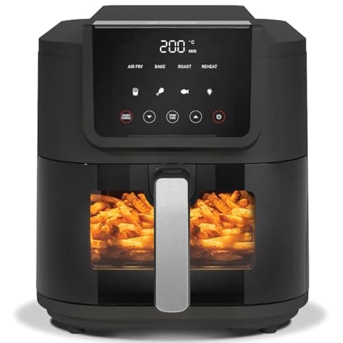 Nutricook 5L Air Fryer Slim (2025) with 100% Toxin-Free Ceramic Coating—No PTFE, PFAS, PFOA or Microplastics, Clear Window, Light & Large Basket | 1500W, 4 Presets, 2-Year Warranty