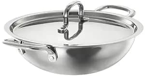 Amazon Brand - Solimo Stainless Steel Triply Kadhai | Stainless Steel lid | Compatible with All Modern Cooktops | 24 cm|Induction and Gas Stove Compatible