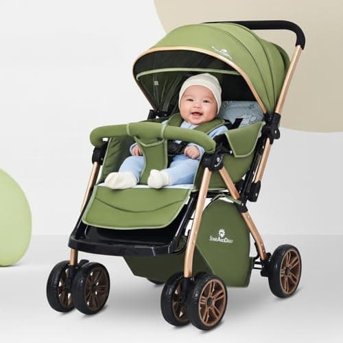 StarAndDaisy Foldable Baby Stroller for 0-3 years Infant & Toddler / Travel Pram for Baby with 360° Swivel Lockable Front Wheels , Multi-Level Recline & Adjustable Footrest , Removable Tray , Safety H