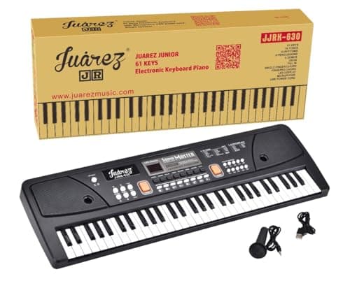 Juarez Junior 61 Keys Electronic Keyboard Piano JJRK-630 with LED Display, Microphone, USB Power Cord, Learning Function, Record & Playback, Single Speaker 5
