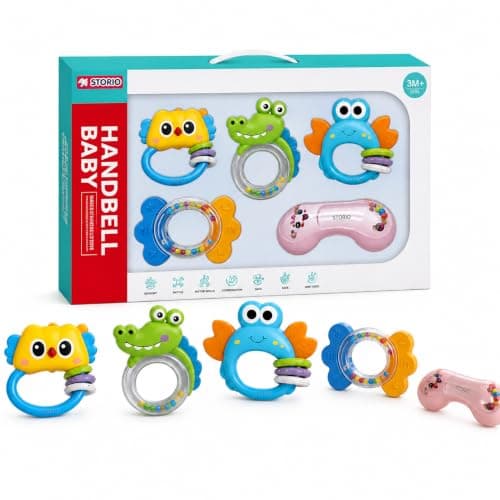 Storio Baby Rattle Set | Newborn Rattle Gift Set for Boys & Girls | Safe & Colorful Infant Toys for Early Learning & Sensory Play | Ideal Gift Pack for 0-12 Months Babies