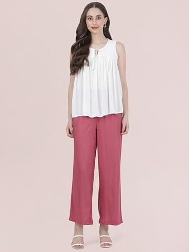 GO COLORS Soft Viscose Basic Palazzo Full Length for Women| Breathable, Mid Rise, Light Wine 4