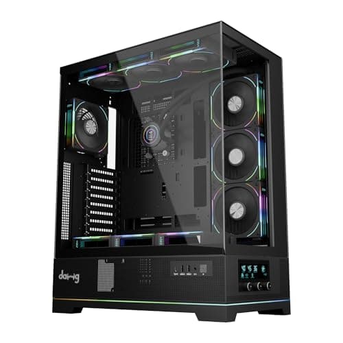 daWg Y' Series 990 Mid-Tower Glass Gaming Cabinet/Case, Pre-Installed 360mm Display AIO, 10 RPM Indicator Fans, Control Dashboard, Support Vertical GPU, EATX, ATX, mATX, Mini ITX, ARGB, USB-C (Black)