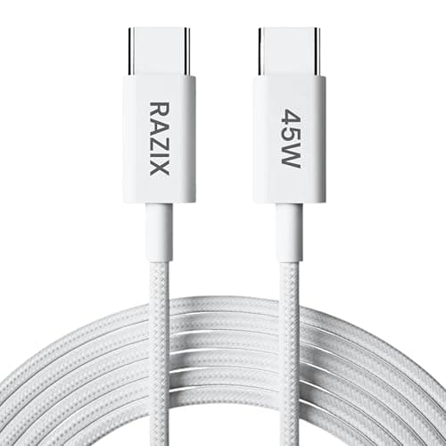 Razix Link 45 Type C to Type C Fast Charging Cable | 45W PD Fast Charging & Data Sync Cable for iPhone 17/16/15 Series, Samsung, OnePlus, iPad, MacBook & USB-C Devices | Nylon Braided